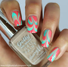 Is coral or teal your favorite color? Turquoise Coral And Nude Watermarble Nail Art By Vicky Standage Nailpolis Museum Of Nail Art