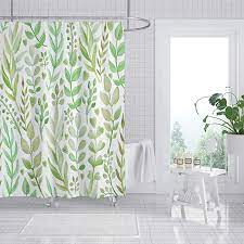 Amazon Com Joysog Leaf Shower Curtain Spring Botanical Plant Leaves Shower Curtains For Bathroom Water R Shower Curtain Sets Curtains Fabric Shower Curtains