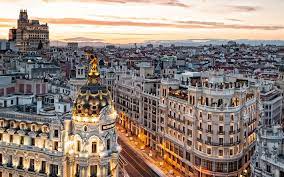 Spain landscape nature sky tenerife sea andalusia travel mallorca canary islands. Download Wallpapers Metropolis Building Madrid City Landscape Capital Of Spain Edificio Metropolis Evening Sunset Beautiful City For Desktop Free Pictures For Desktop Free
