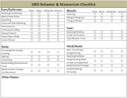 chart the ord behavior mannerism checklist download