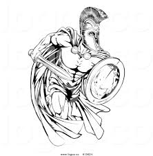 Free printable halo coloring pages for kids. Royalty Free Vector Logo Of An Unstoppable Spartan Warrior With Sword And Shield Black And White Version By Atstockillustration 15624