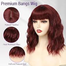 Amazon.com : RemyAeki Red Wavy Wigs with Bangs for Women, Short Curly  Burgundy Red Bob Synthetic Wigs Natural Looking, 14 Inch Medium Shoulder  Length : Beauty & Personal Care