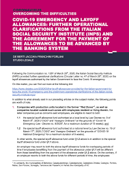 Con aruba id puoi entrare in inps, inail, regioni, comuni e tutti gli altri enti pubblici. Covid 19 Emergency And Layoff Allowances Further Operational Clarifications From The Italian Social Security Institute Inps And The Agreement For The Payment Of The Allowances To Be Advanced By The Banking System
