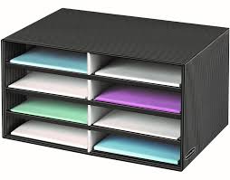 Fellowes Bankers Box Decorative Eight Compartment Literature Sorter Letter Black Gray Pinstripe 6170301 Desktop Organization Paper Storage Decor