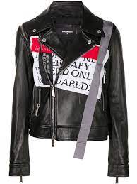 Dsquared2 Front Patch Biker Jacket Farfetch Stylish Jackets Biker Jacket Leather Jacket