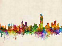 Our prints are available in a variety of sizes and frame selections so that you can customize to suit your room. Hong Kong Skyline By Michael Tompsett Skyline Art Skyline Painting Art