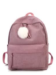 Contrast Pom Pom Corduroy Backpack Mochila Com Pompom Camurca Mochila Mochilarosa Voltaasaulas Girly Bags Fashion Bags Girls Bags