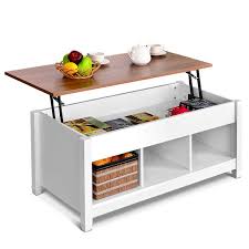 This Mid Century Modern Lift Top Coffee Table In White With Wood Offers A Lot Coffee Table With Hidden Storage Coffee Table Furniture Coffee Table With Storage