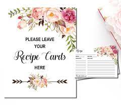 Pink Floral Recipe Cards Printable Boho Bridal Shower Recipe Etsy Floral Recipe Cards Printable Recipe Cards Bridal Shower Invitations Templates