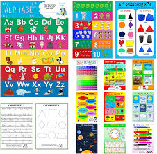 Preschool worksheets help your little one develop early learning skills. Amazon Com Preschool Learning Educational Wall Posters With Worksheets For Toddlers And Kids Laminated Homeschool Supplies Including Alphabet Abc Poster Number Weather Calendar Chart 12 5 Pieces By Anka Everything Else