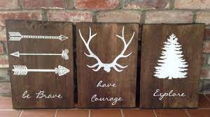 Our into the woods collection offers beautiful and whimsical spring sets that add joy. Be Brave Have Courage Explore Set Of 3 Signs Woodland Nursery Boy Room Decor Outdoor Themed Room Boy Room Themes Baby Boy Room Themes Room Themes