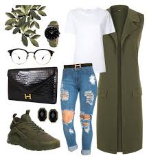 Olive Green Vest Nike Huarache By Sophistiratchet On Polyvore Green Shoes Outfit Olive Shoes Outfit Women Clothing Boutique