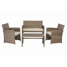 Stylewell Park Trail Grey 4 Piece Wicker Patio Conversation Set With Light Brown Cushions 16121601 The Home Depot Conversation Set Patio Outdoor Lounge Furniture Patio Lounge Furniture