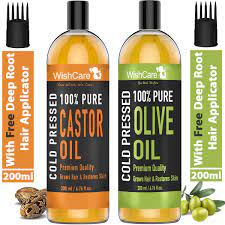 When combined with olive oil, castor oil is an even better hair mask because the antioxidant properties of olive oil remove free radicals from your scalp. Buy Wishcare Hexane Free Cold Pressed Castor And Olive Oil For Hair And Skin 200 Ml Each Online At Low Prices In India Amazon In