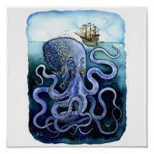 The Kraken Poster Zazzle Com In 2021 Sea Monsters Kraken Octopus Art
