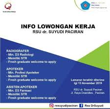 Apotek anugerah yang berlokasi di kota muara enim sedang membutuhkan asisten apoteker. Lowongan Kerja Suyudi Paciran Ulin Nuha 31 Oct 2019 Berita Warga Atmago Warga Bantu Warga