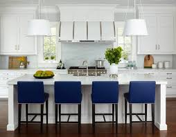 White Kitchen With Blue Accents Stools For Kitchen Island Kitchen Design Kitchen Stools