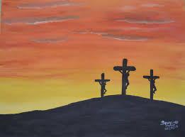 This Is A Simple Painting Of A Cross With Bg As Sunset Colours Used Red Yellow Black White Mater Cross Paintings Sunset Painting Sunset Canvas Painting