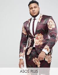 Plus, this men's suit comes in a wide range of sizes: Asos Plus Super Skinny Suit Jacket In Burgundy Floral Print Floral Suit Men Skinny Suits Plus Size Mens Suits