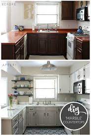 It's an easy way to give your kitchen a makeover without having to change its layout. Budget Kitchen Makeover Diy Faux Marble Countertops Painted With The White Diamond Gia Budget Kitchen Makeover Kitchen Remodel Small Kitchen Diy Makeover