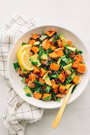 Roasted Sweet Potato Salad Recipe In 2020 Salad With Sweet Potato Roasted Sweet Potatoes Sweet Potato Spinach