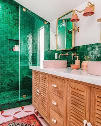 Bright And Bold Green Bathroom Master Bathroom Makeover Bathroom Makeover Green Bathroom