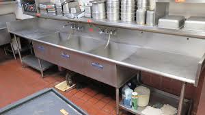long stainless steel 3 compartment sink