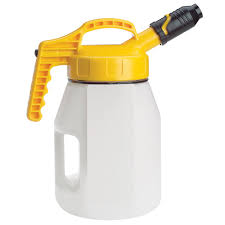 Quart-sized oil container with pour spout