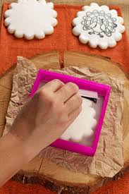 When you stamp go straight down and make sure all of it is pressed down to give a good stamp. Paint Your Own Cookie For Thanksgiving The Bearfoot Baker