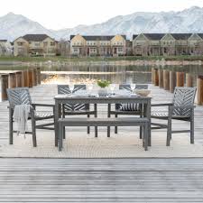 Walker Edison Furniture Company Chevron Grey Wash 6 Piece Wood Outdoor Patio Dining Set Outdoor Furniture Sets Outdoor Dining Set Furniture Companies