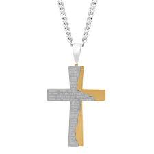 Brilliance Fine Jewelry Men S Stainless Steel Gold Tone Tablet Prayer Cross W Curb Chain Pendant Walmart Com Gold Chains For Men Chains For Men Mens Cross Necklace