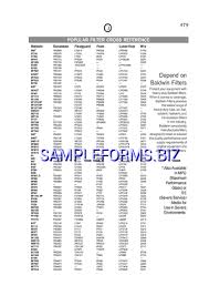 Oil Filter Cross Reference Chart Templates Samples Forms