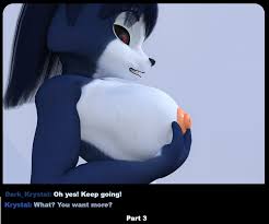 116354 - suggestive, artist:oleanderin, krystal (star fox), canine, fox,  mammal, anthro, comic:boob growth, nintendo, star fox, 2020, 3d, areola,  big breasts, black nose, black sclera, breast expansion, breasts, colored  sclera, comic, dialogue,