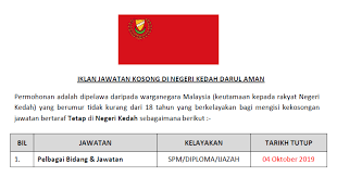 Warganegara malaysia yang berminat bekerja di lembaga teknologis malaysia (mbot) dan berkelayakan dipelawa untuk memohon sekarang juga. Jawatan Kosong Di Negeri Kedah Kelayakan Spm Diploma Ijazah Ejawatankini Com