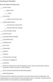 Module 4 Eye Report Checklist With Specific Eye Conditions With Corresponding Adaptations Pg 1 Vision Therapy Opthalmic Technician Teaching Strategies