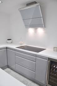 You can be creative with your kitchen design and truly make. Viseu Handleless Grey White High Gloss Kitchen With White Corian Worktops And Smeg Appliances Schofield Interiors Limited