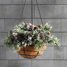 Three Posts Glittery Bristle Hanging Basket Christmas Hanging Baskets Front Porch Christmas Decor Country Christmas Decorations