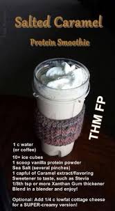 Satisfy your cravings and energize your life by eating the trim healthy mama way! Salted Caramel Protein Smoothie Thm Fp Trim Healthy Mama Drinks Trim Healthy Recipes Thm Smoothies