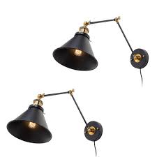 Lnc 1 Light Modern Black And Gold Wall Lamp Adjustable Plug In Industrial Wall Sconce With Swing Arms 2 Pack A03469 The Home Depot Industrial Wall Sconce Plug In Wall Sconce Adjustable Wall Sconce