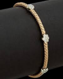 Meshmerise 14k Two Tone 0 25 Ct Tw Diamond Flower Bracelet Diamond Bracelet Design Jewelry Bracelets Gold Gold Bangles Design