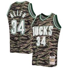 The milwaukee bucks nike icon edition swingman nba men's jersey is a complete game day changer. Men S Milwaukee Bucks Ray Allen Mitchell Ness Camo Hardwood Classics Tiger Swingman Jersey
