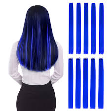 Blend in with your dyed hair or use for blue contrasts or highlights. Amazon Com Colored Clip In Hair Extensions 22 10pcs Straight Fashion Hairpieces For Party Highlights Blue Beauty