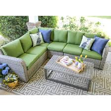 Leisure Made Forsyth 5 Piece Wicker Outdoor Sectional Set With Green Cushions 299231 Grn The Home Depot In 2020 Wicker Outdoor Sectional Green Cushions Outdoor Cushions