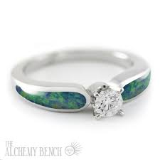 Love Unique Opal Inlay Engagement Ring With A Sparkling Center Diamond The Alchemy Bench Engagement Rings Opal Pearl Wedding Bands Unique Engagement Rings