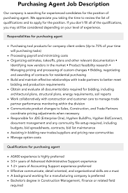 Purchasing Agent Job Description | Velvet Jobs