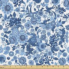 Your search for floral fabric is over! Amazon Com Lunarable Blue Floral Fabric By The Yard Russian Traditional Composition With Birds Flowers Oriental Decorative Fabric For Upholstery And Home Accents Blue Dark Blue White