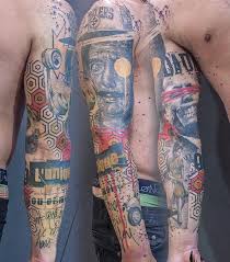 Black And Grey Sleeve With Color Dali Dada Niko Inko Nikoinko Encrophage Argeles Portrait Grey Black Blackandgrey Sleeve Arm Bras Graphic Graphi Tattoos Color Tattoo Art Tattoo