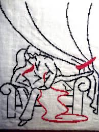 Moreover, you can choose the color to stitch on and with by yourself, and get not less spectacular result. Fo Another Black And White Cross Stitch Pattern Affair Behind The Curtain With Twist I Embroidered This Motif On A Fabric It Is 27 Cm X 36 Cm Motif Is From Pinterist S