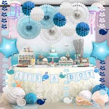 Buy Blue Whale Baby Shower Decorations For Boy Kids It S A Boy Banner Hanging Whale Banners Paper Fans Pom Poms Flowers Star Foil Balloons For Ocean Theme Birthday Online In Greece B08cvpt3mt