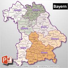 Die karte oberhalb zeigt die spannen für die preise pro quadratmeter kaltmiete in bayern. Bayern Powerpoint Karte Regierungsbezirke Landkreise Grebemaps Kartographie